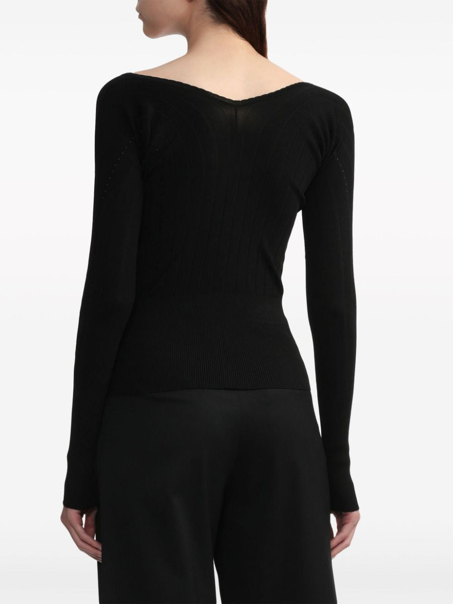 Jacquemus Le Haut Pralu Top Sleek Black Knit with V Neck Ribbed Cuffs for Refined Modern Women