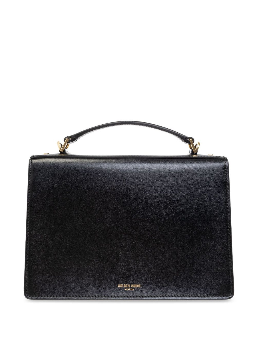 Golden Goose Venezia Leather Shoulder Bag Luxurious Compact Black Calf Leather With Detachable Strap For Women