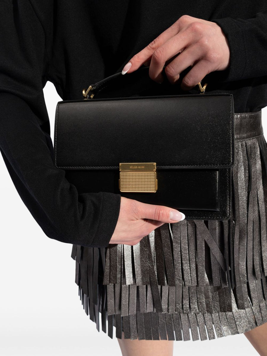 Golden Goose Venezia Leather Shoulder Bag Luxurious Compact Black Calf Leather With Detachable Strap For Women