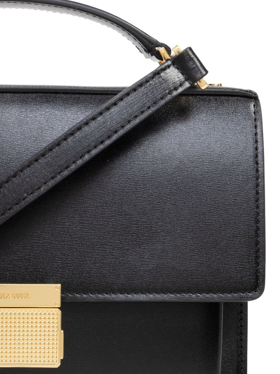 Golden Goose Venezia Leather Shoulder Bag Luxurious Compact Black Calf Leather With Detachable Strap For Women