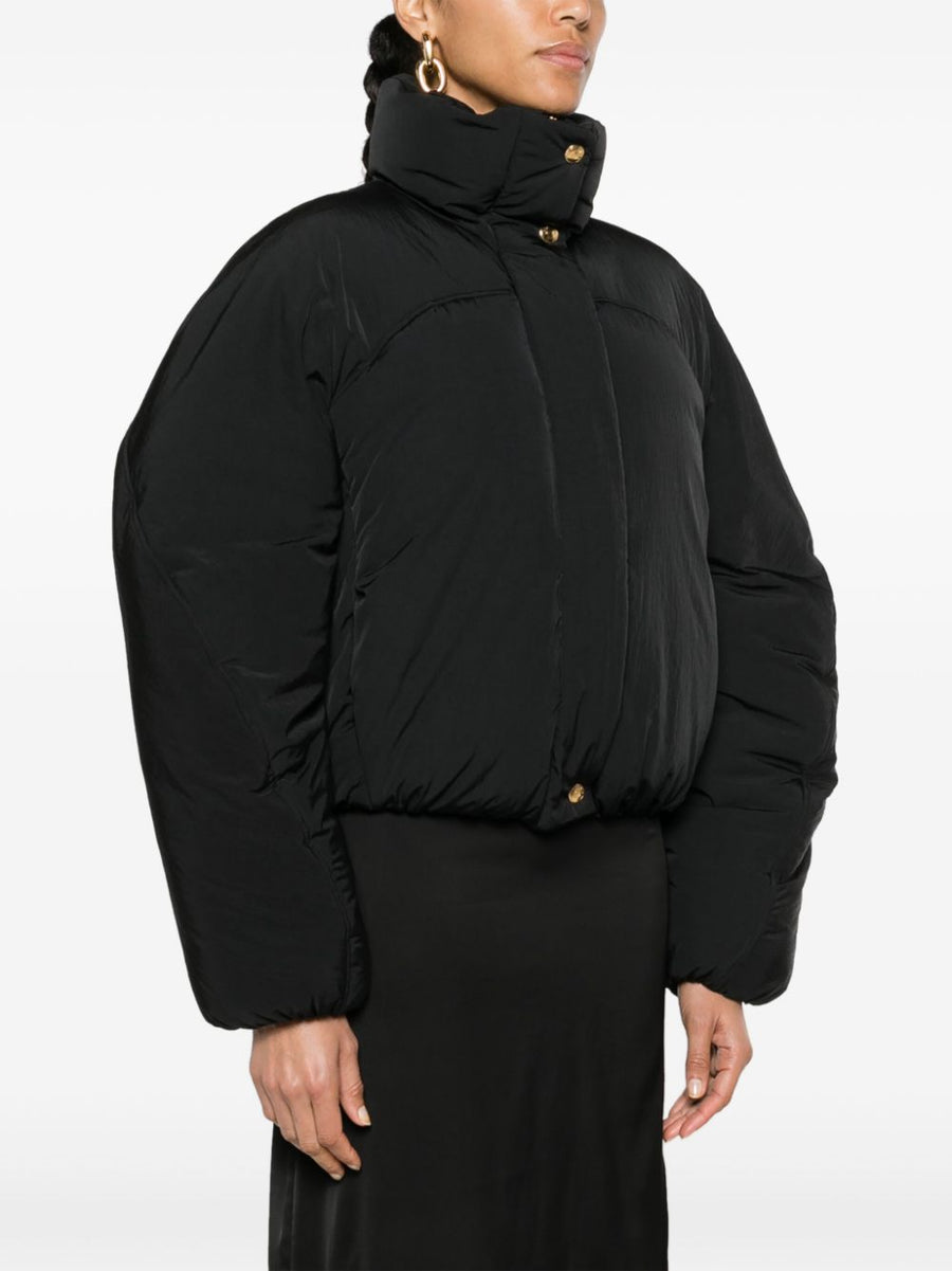 Jacquemus La Doudoune Courte Caraco Cropped Down Jacket For Women Crinkled Black Luxury Warmth And City Style