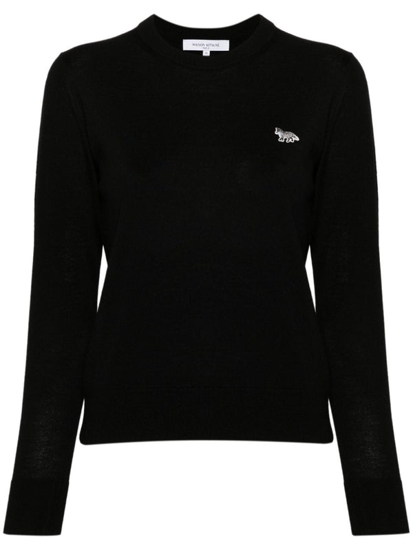 Maison Kitsuné Baby Fox Patch Wool Sweater For Women With Embroidered Patch And Premium Knit Crew Neck