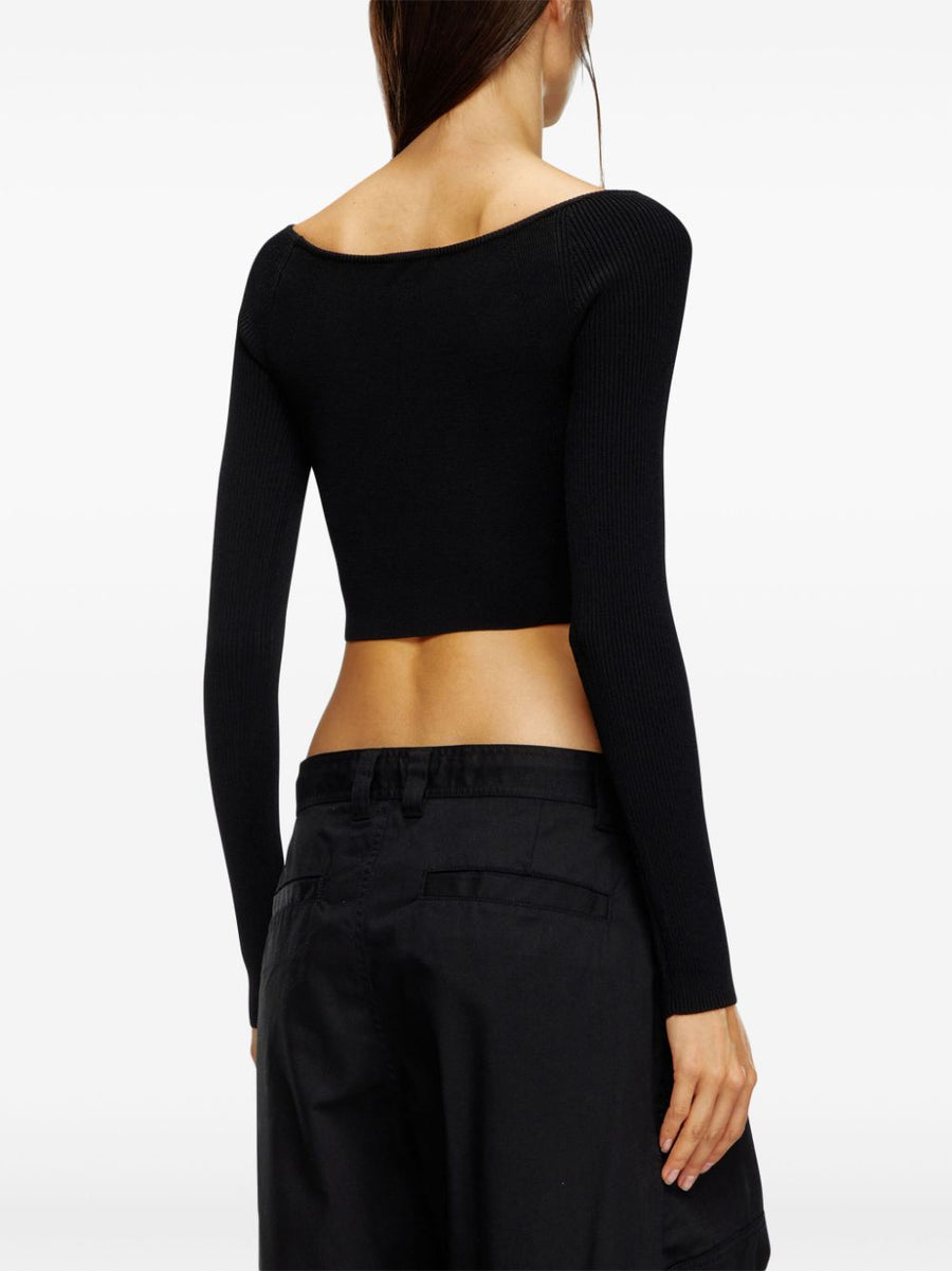 Diesel M Vera Ls Knitted Top Black Versatile Boat Neck With Silver Logo Plaque For Women