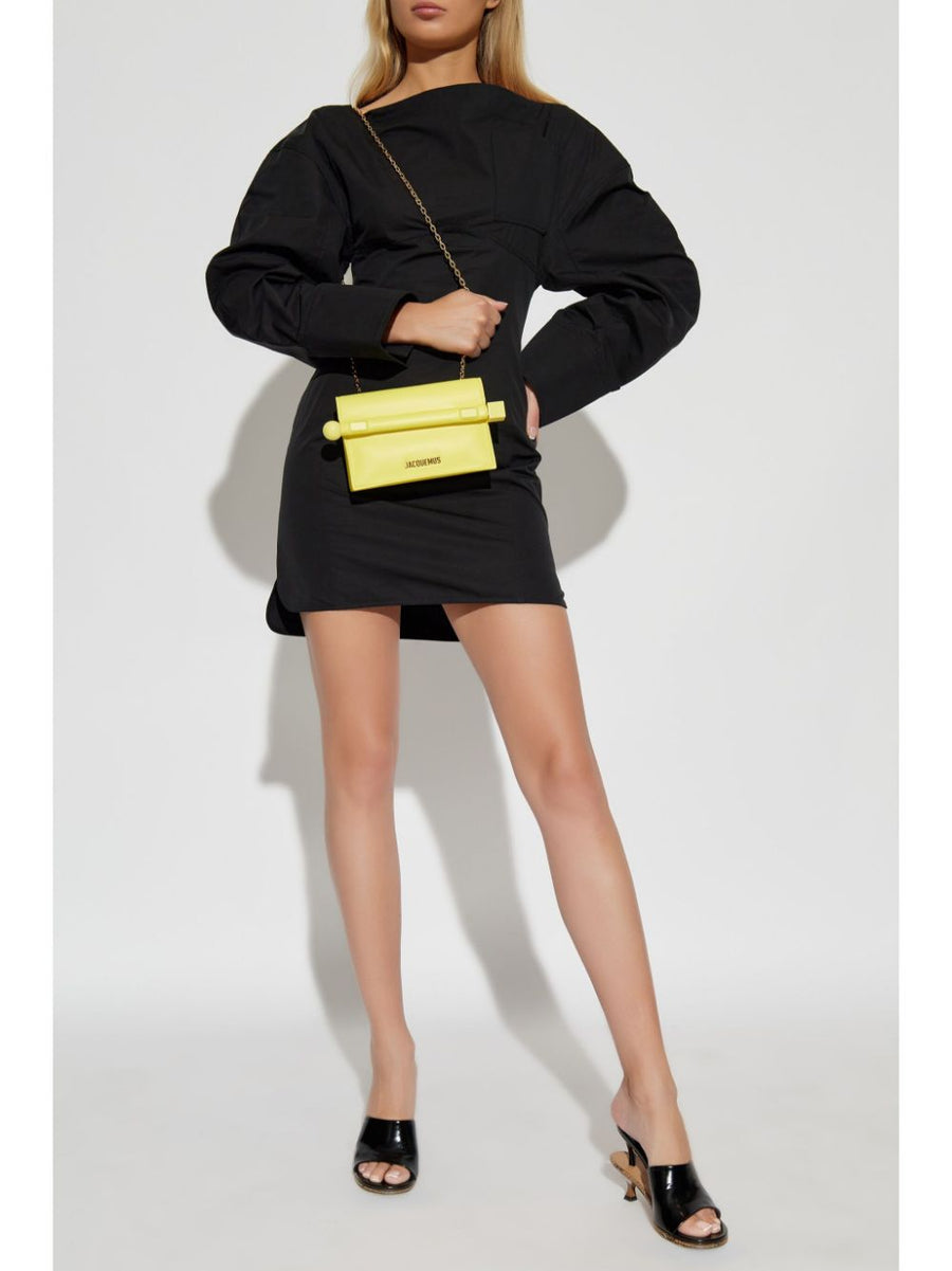 Jacquemus Luxurious Black Cotton Poplin Dress With Textured Yoke And Layered Cutouts For Women