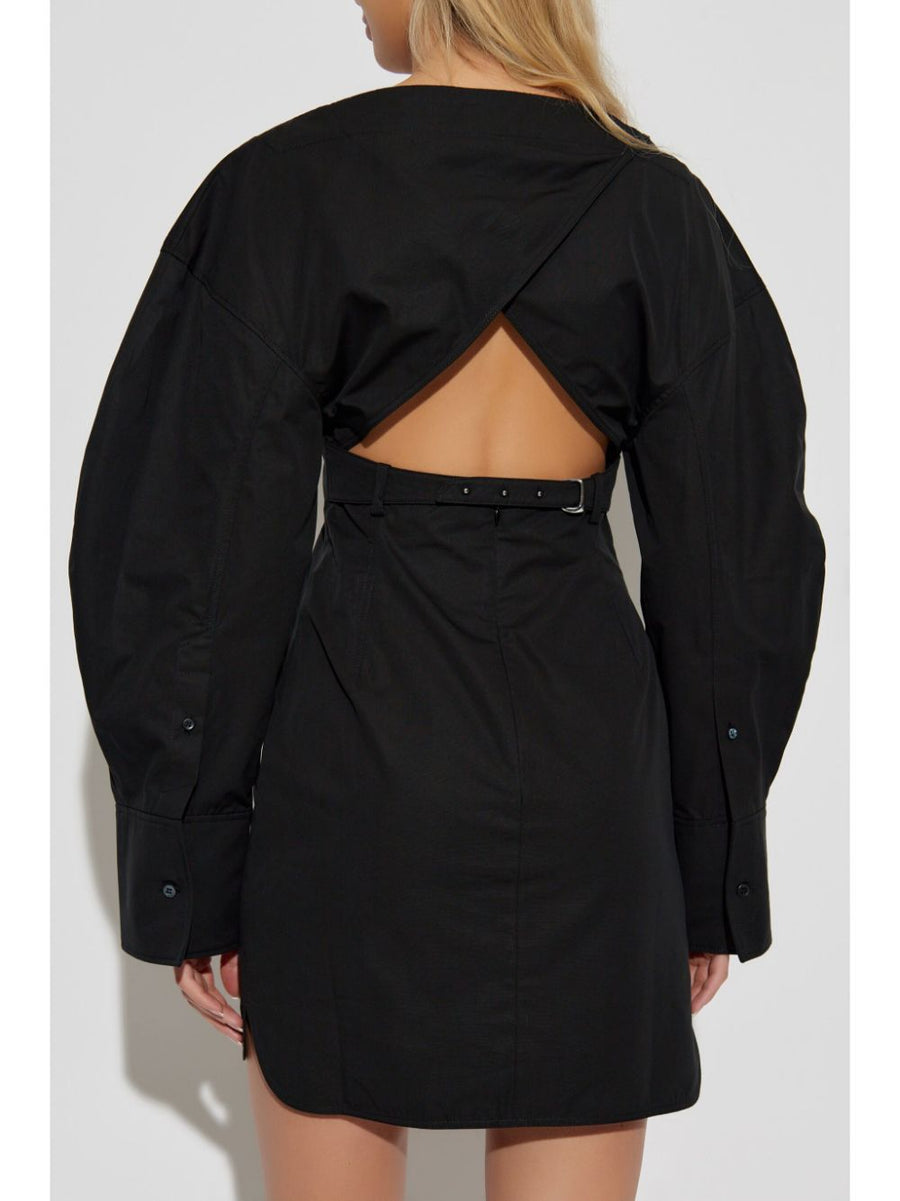 Jacquemus Luxurious Black Cotton Poplin Dress With Textured Yoke And Layered Cutouts For Women