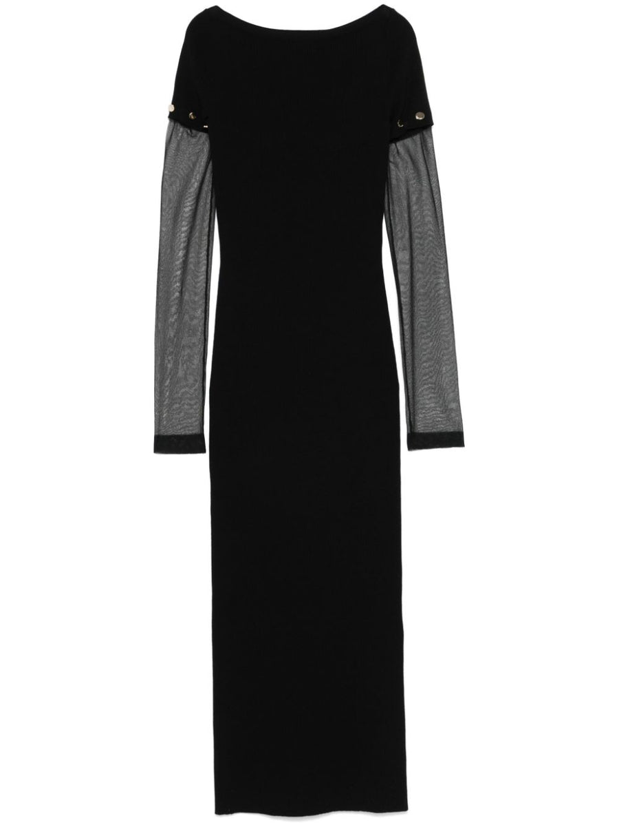 Sportmax Knitted Long Dress with Detachable Sleeves Versatile Black Eveningwear for Women