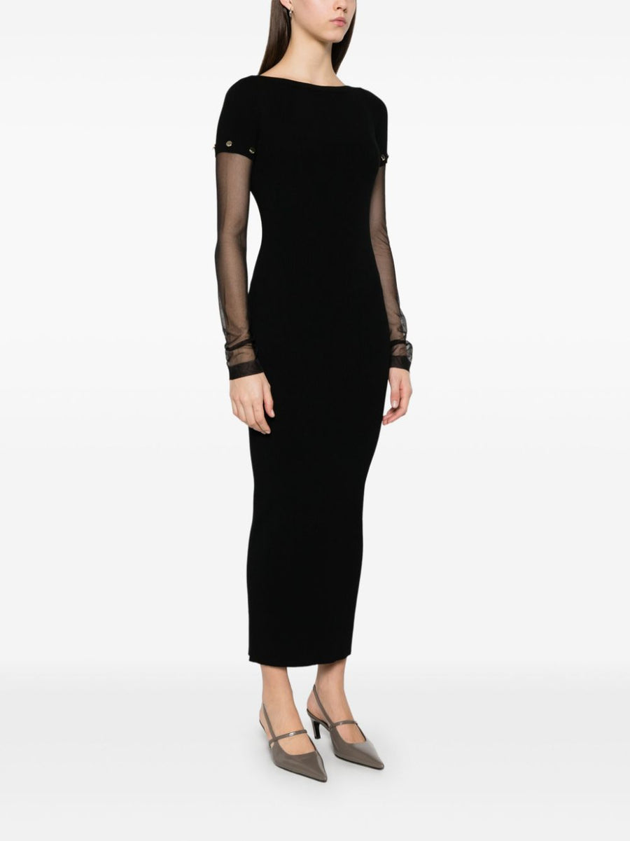 Sportmax Knitted Long Dress with Detachable Sleeves Versatile Black Eveningwear for Women