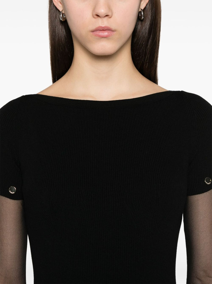 Sportmax Knitted Long Dress with Detachable Sleeves Versatile Black Eveningwear for Women