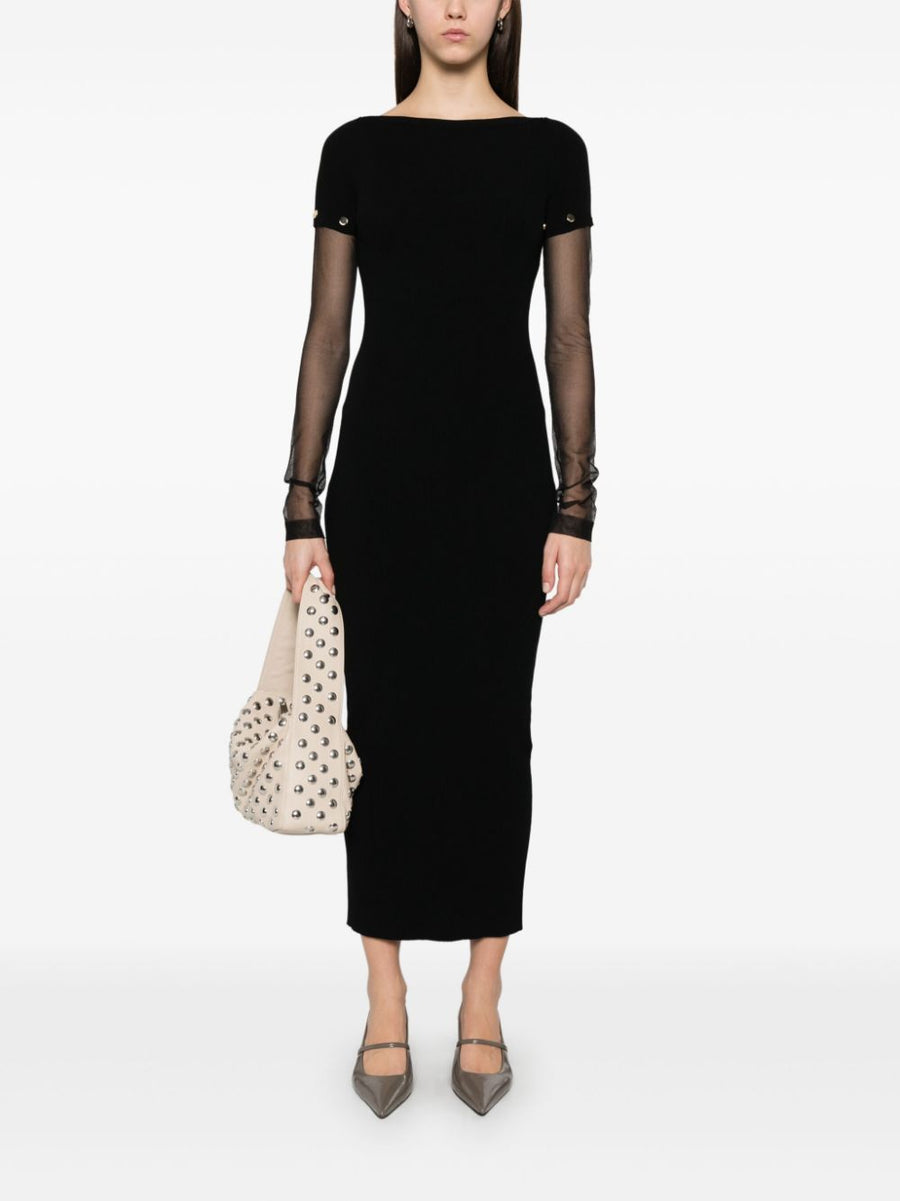 Sportmax Knitted Long Dress with Detachable Sleeves Versatile Black Eveningwear for Women