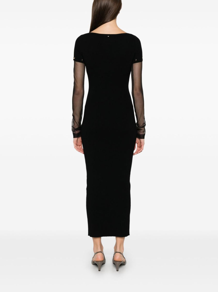Sportmax Knitted Long Dress with Detachable Sleeves Versatile Black Eveningwear for Women