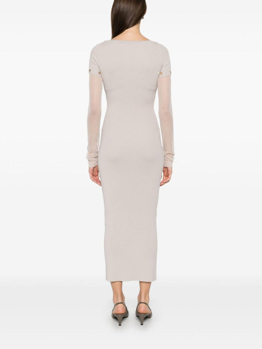 Sportmax Grey Pre Knitted Long Dress With Detachable Sleeves For Women Versatile Day To Night Workwear