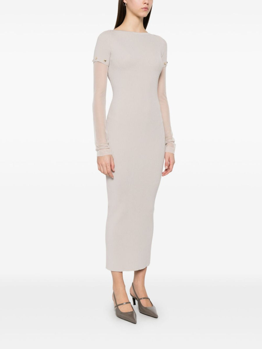 Sportmax Grey Pre Knitted Long Dress With Detachable Sleeves For Women Versatile Day To Night Workwear