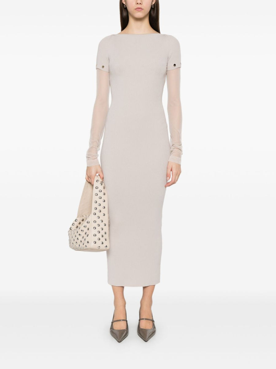 Sportmax Grey Pre Knitted Long Dress With Detachable Sleeves For Women Versatile Day To Night Workwear