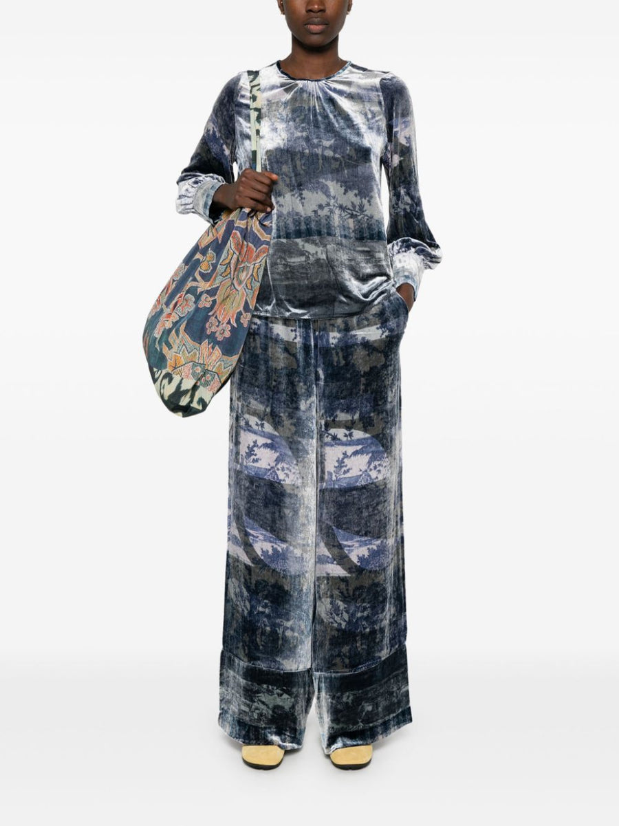 Pierre Louis Mascia Silk Printed Blouse Navy Abstract Print Versatile for Women Office to Evening
