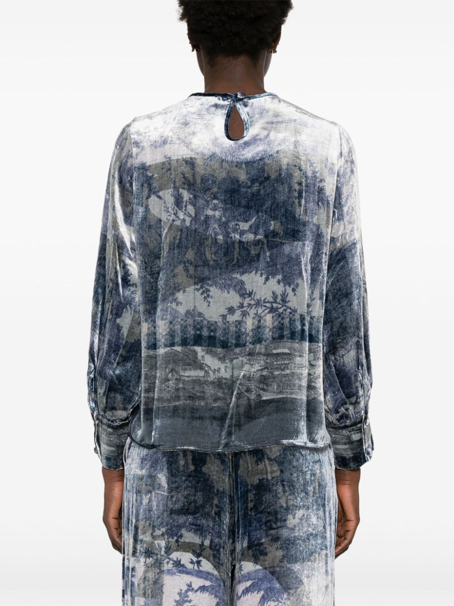 Pierre Louis Mascia Silk Printed Blouse Navy Abstract Print Versatile for Women Office to Evening