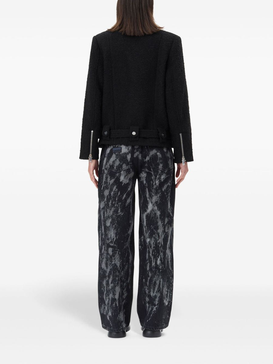 Ganni Textured Boucle Wool Jacket For Women, Sustainable Recycled Wool Blend For Versatile Tailoring