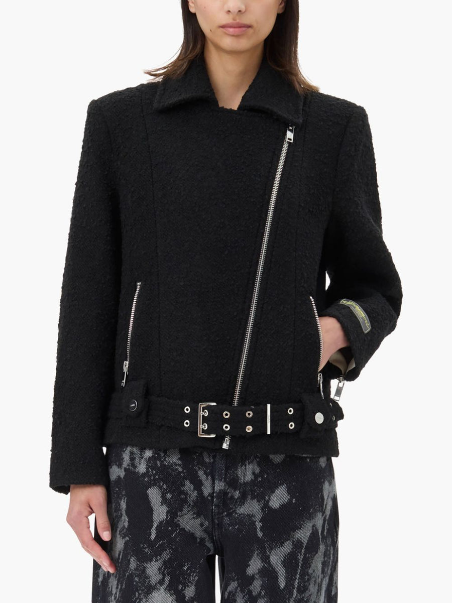Ganni Textured Boucle Wool Jacket For Women, Sustainable Recycled Wool Blend For Versatile Tailoring
