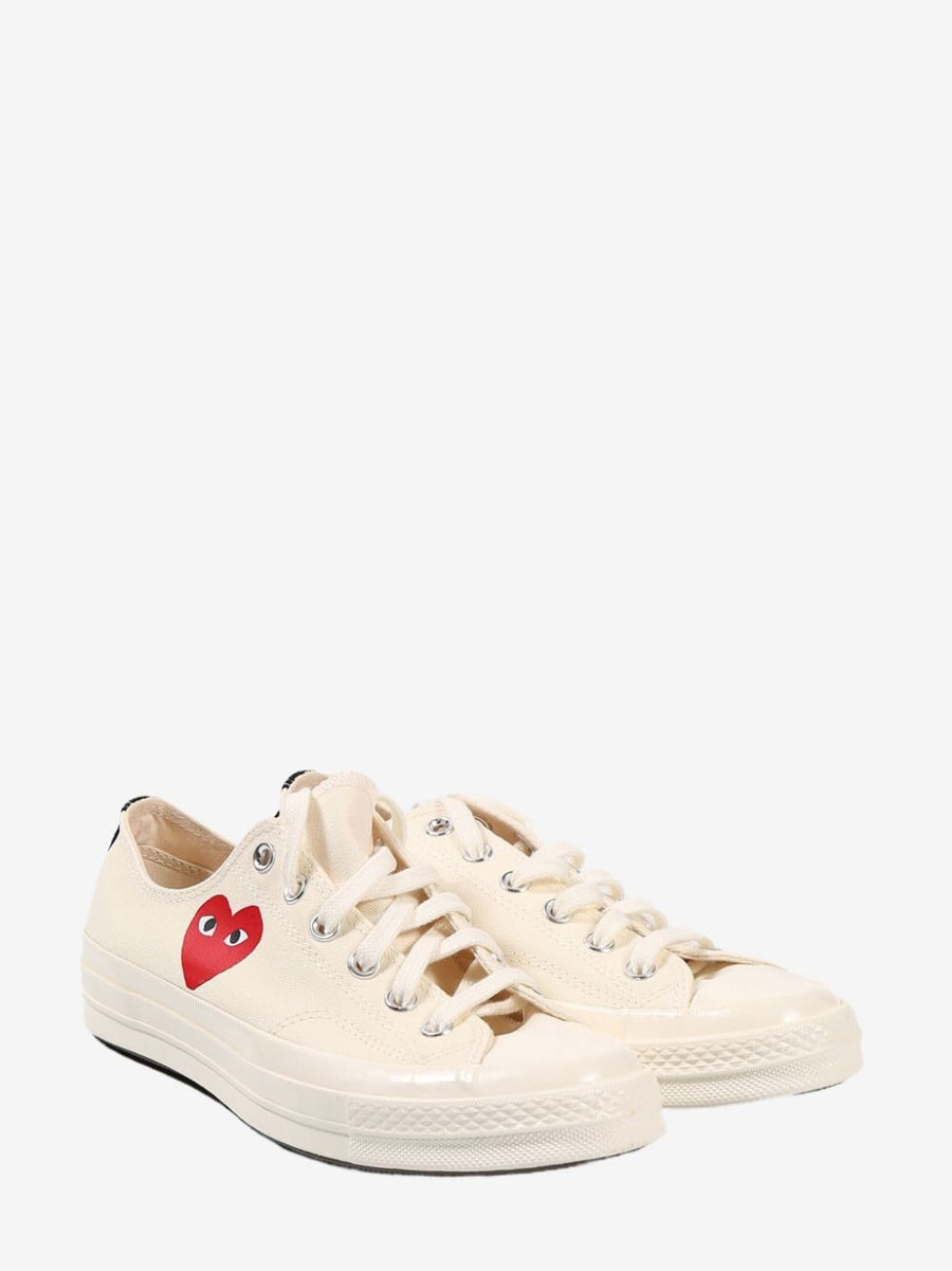 CDG Play Converse Chuck 70 OG Sneakers Beige Canvas For Men And Women Retro Collaboration