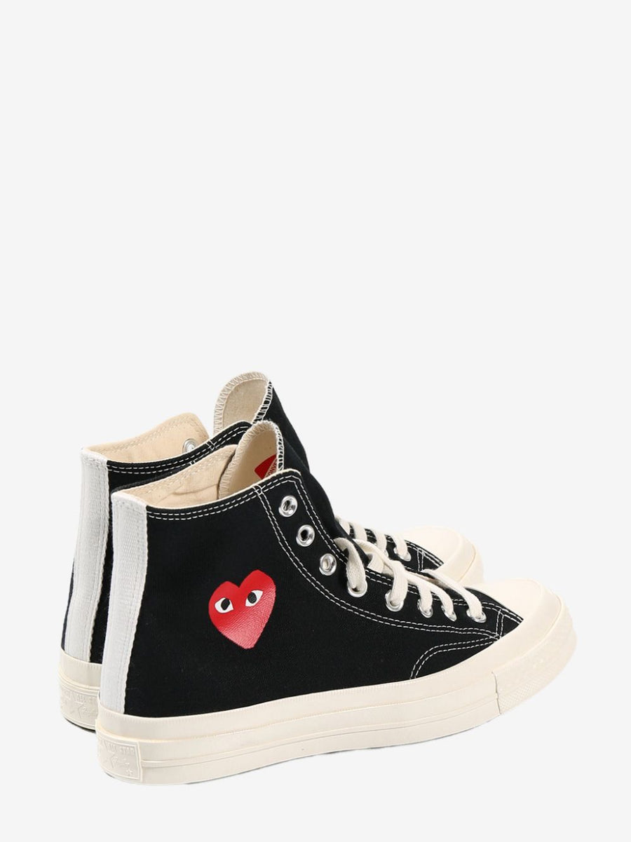 CDG Play Chuck 70 Sneakers For Men Comme Des Garcons Iconic Heart Motif Black Canvas