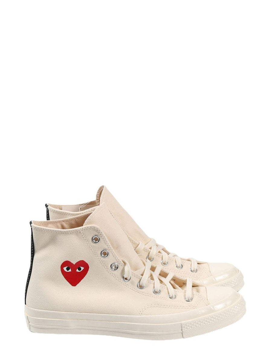Comme Des Garcons Play Converse Chuck 70 Sneakers For Men Beige Canvas With Signature Heart Motif