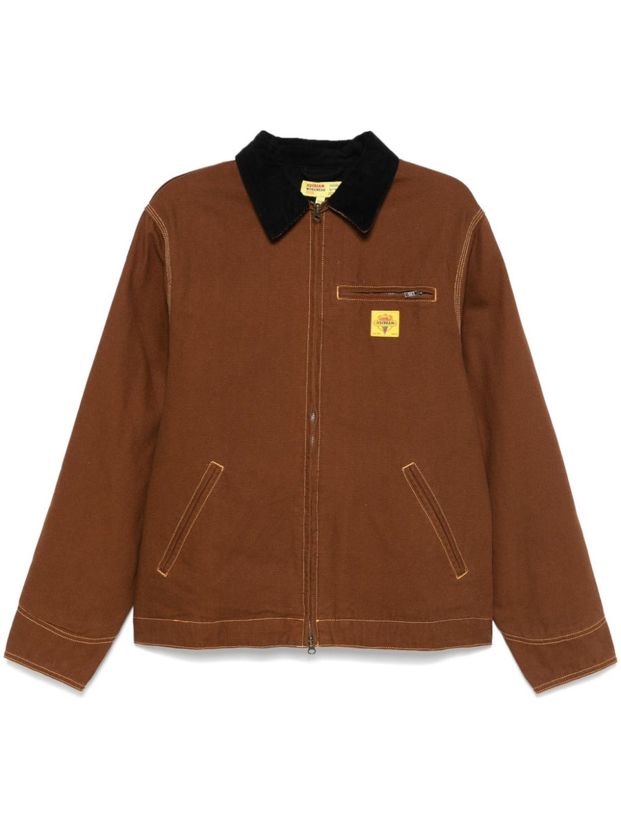 Icecream Canvas Workwear Jacket For Men Durable Cotton Canvas Brown Two Way Zip Chest Pockets