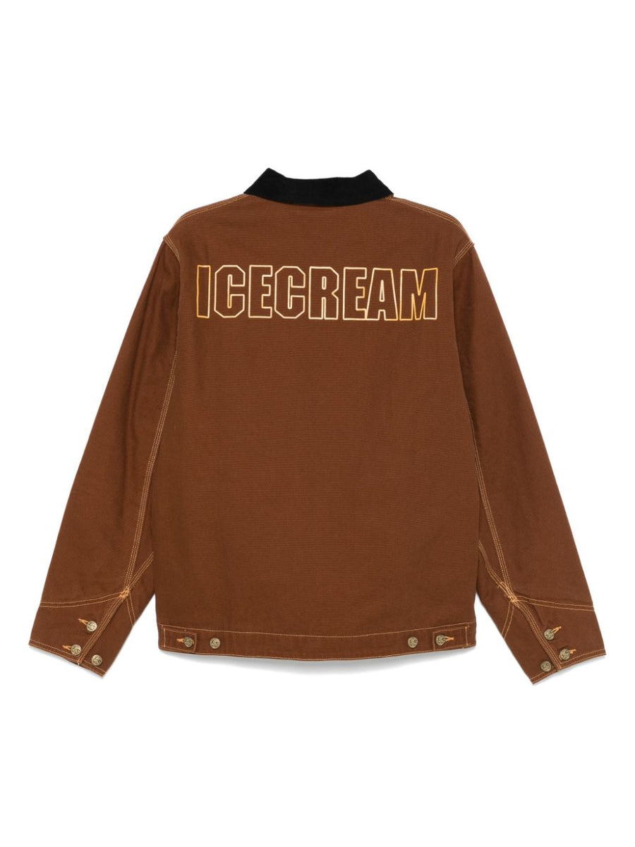 Icecream Canvas Workwear Jacket For Men Durable Cotton Canvas Brown Two Way Zip Chest Pockets