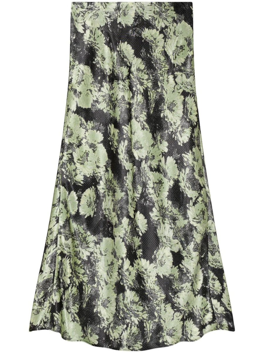 Tory Burch Printed Long Skirt For Women With Fluted Silhouette In Pastel Green For Spring Timeless