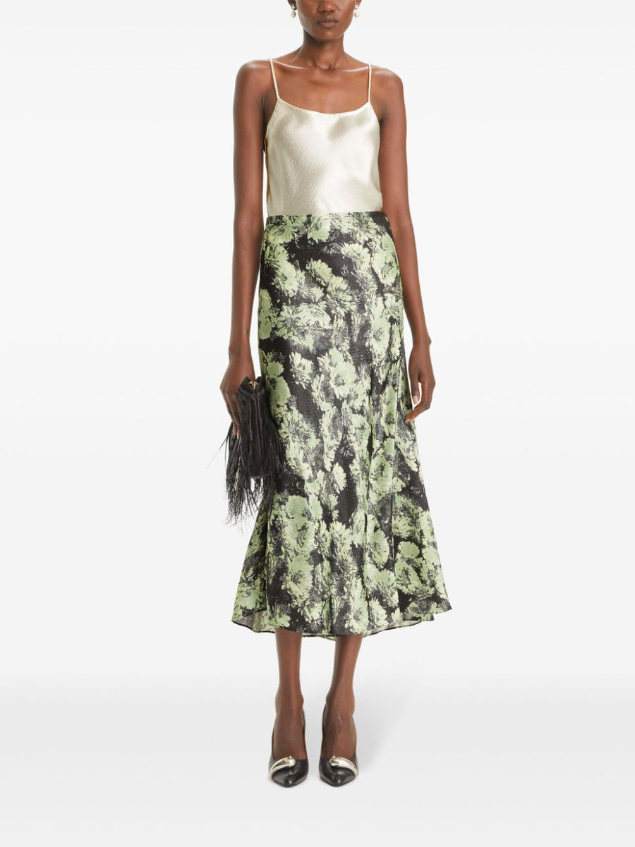 Tory Burch Printed Long Skirt For Women With Fluted Silhouette In Pastel Green For Spring Timeless