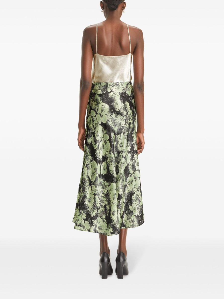 Tory Burch Printed Long Skirt For Women With Fluted Silhouette In Pastel Green For Spring Timeless