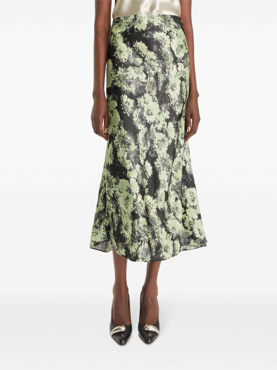Tory Burch Printed Long Skirt For Women With Fluted Silhouette In Pastel Green For Spring Timeless