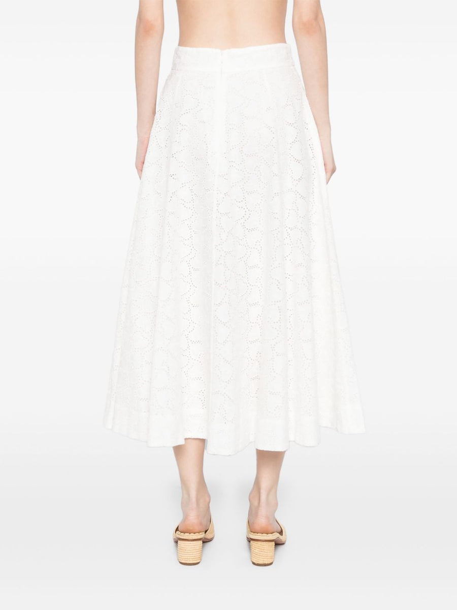 Zimmermann Crush Embroidered Breathable Linen Midi Skirt White For Women Garden Parties And City Evenings