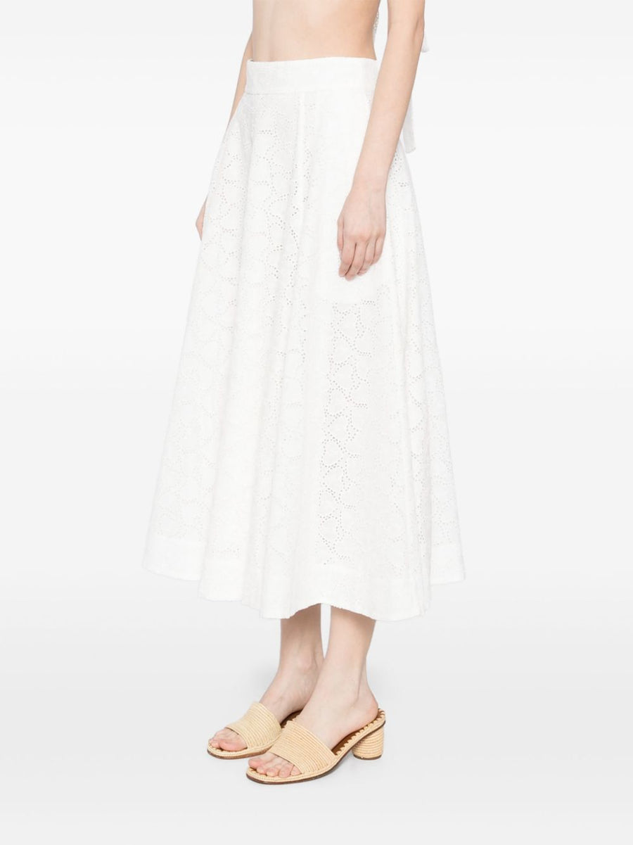 Zimmermann Crush Embroidered Breathable Linen Midi Skirt White For Women Garden Parties And City Evenings