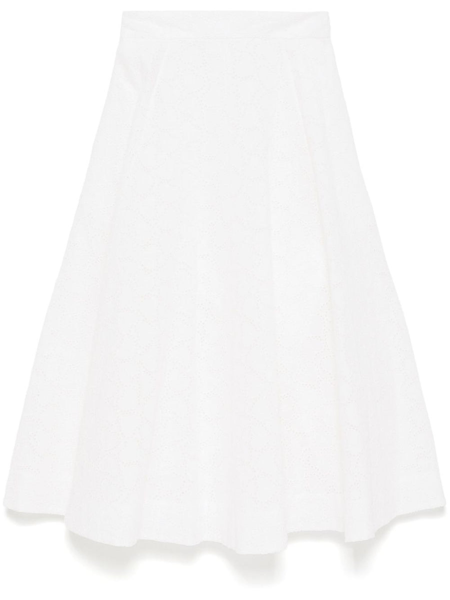 Zimmermann Crush Embroidered Breathable Linen Midi Skirt White For Women Garden Parties And City Evenings