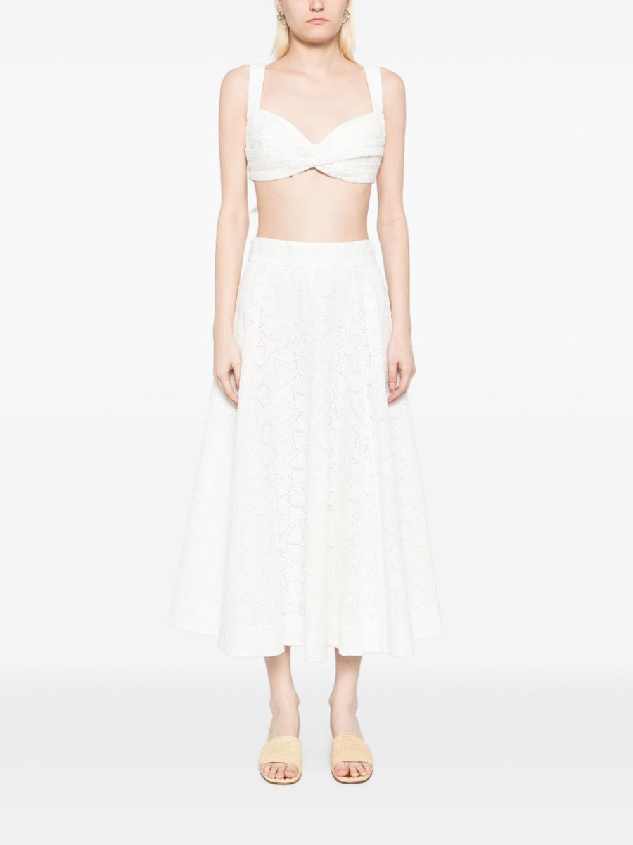 Zimmermann Crush Embroidered Breathable Linen Midi Skirt White For Women Garden Parties And City Evenings