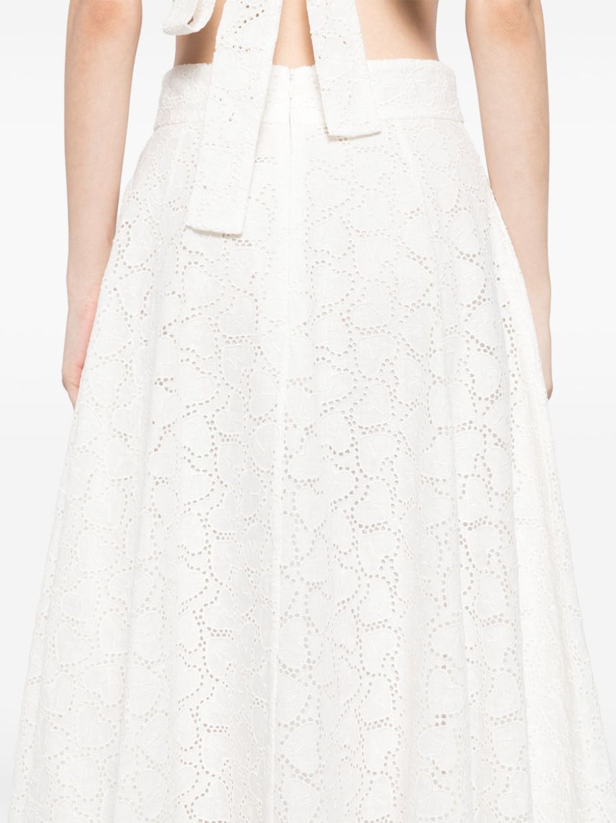 Zimmermann Crush Embroidered Breathable Linen Midi Skirt White For Women Garden Parties And City Evenings