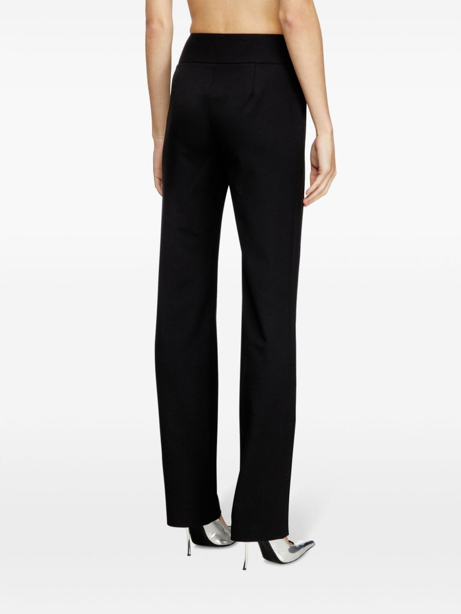 Diesel Oval D Logo Plaque Wool Blend Trousers For Women High Waisted Tailored Fit Versatile Office To Evening
