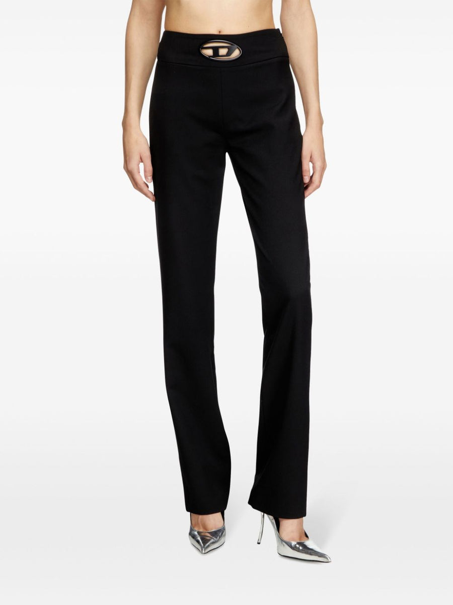 Diesel Oval D Logo Plaque Wool Blend Trousers For Women High Waisted Tailored Fit Versatile Office To Evening