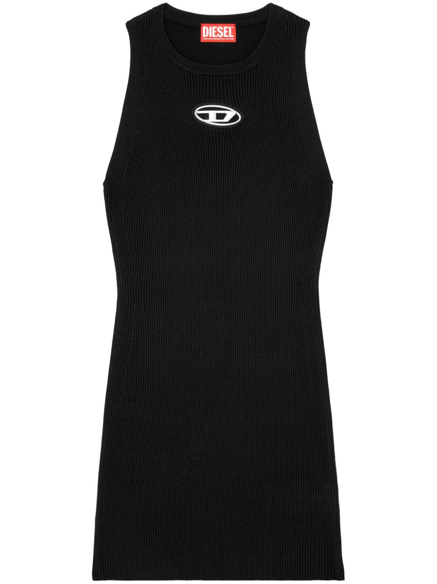Diesel M-Caddix Mini Dress For Women Black Ribbed Knit With Oval-D Logo Signature