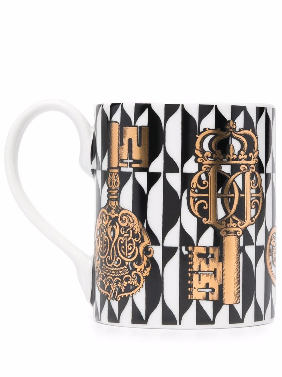 Fornasetti Mug Hand Screen Printed Porcelain Keys And Diamonds Luxury Art Collectible For Women