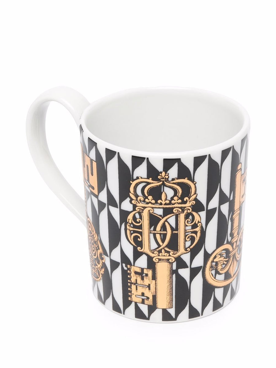 Fornasetti Mug Hand Screen Printed Porcelain Keys And Diamonds Luxury Art Collectible For Women