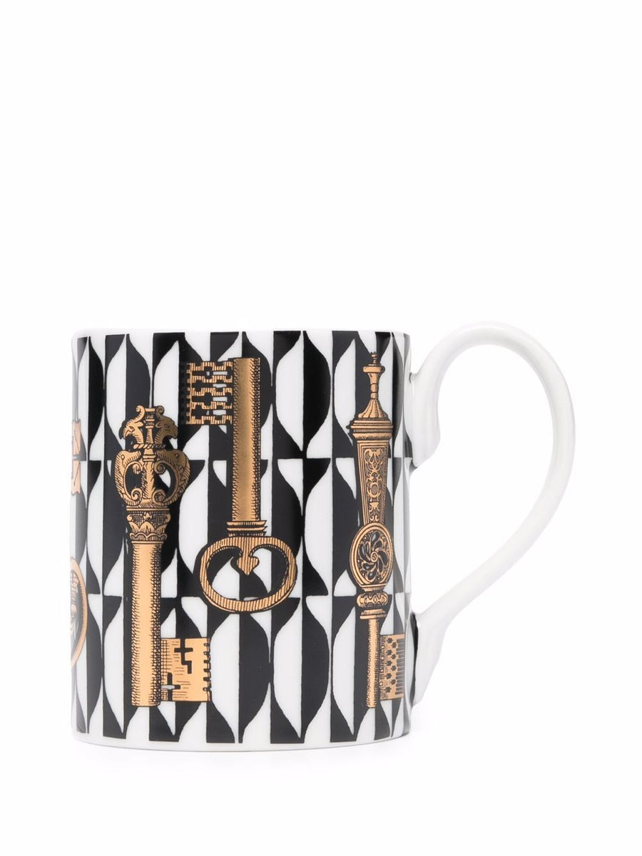 Fornasetti Mug Hand Screen Printed Porcelain Keys And Diamonds Luxury Art Collectible For Women