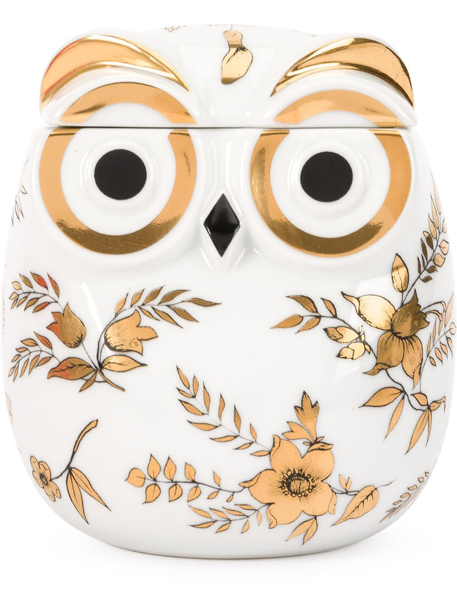 Fornasetti Owl Porcelain Jar With Gold Accents Hand Decorated Luxury Home Decor For Collectors