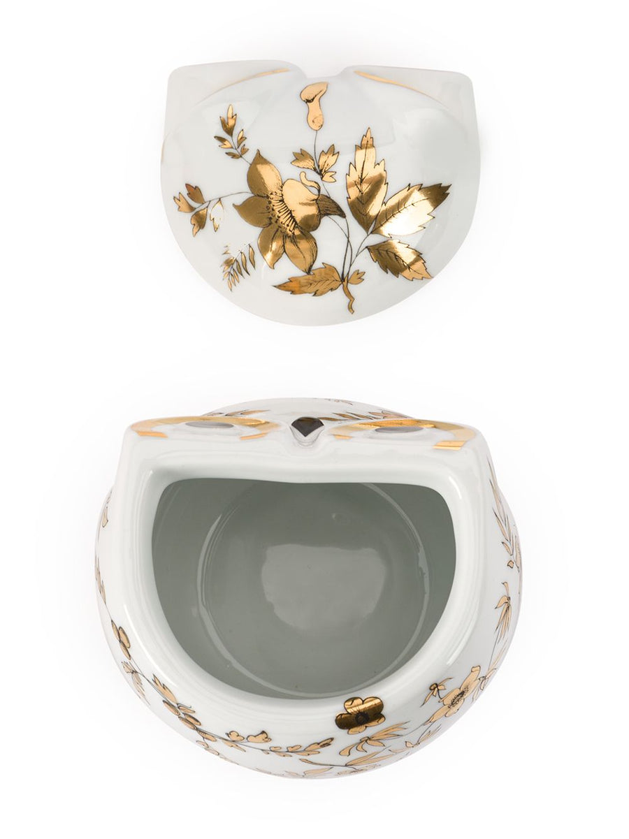 Fornasetti Owl Porcelain Jar With Gold Accents Hand Decorated Luxury Home Decor For Collectors