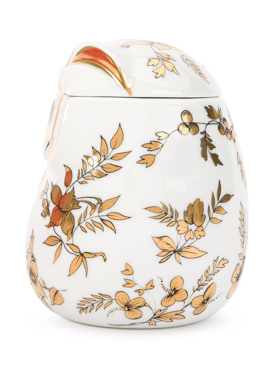 Fornasetti Owl Porcelain Jar With Gold Accents Hand Decorated Luxury Home Decor For Collectors