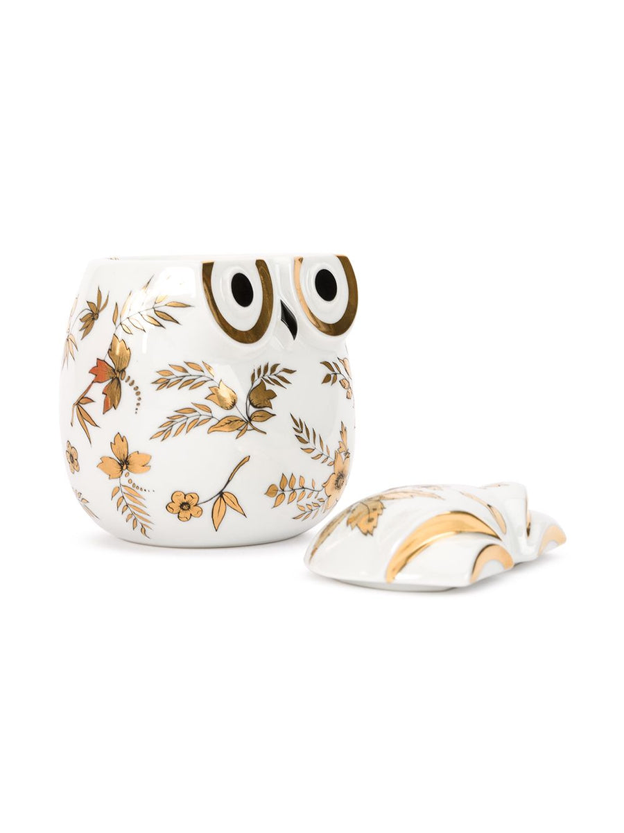 Fornasetti Owl Porcelain Jar With Gold Accents Hand Decorated Luxury Home Decor For Collectors