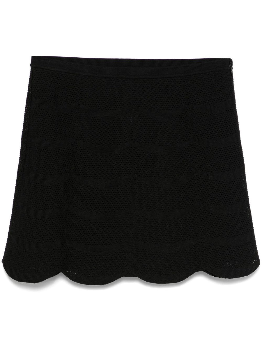 Tom Ford Silk And Cotton Mini Skirt Black Elastic Waistband Scallop Hem Wardrobe Essential For Modern Women