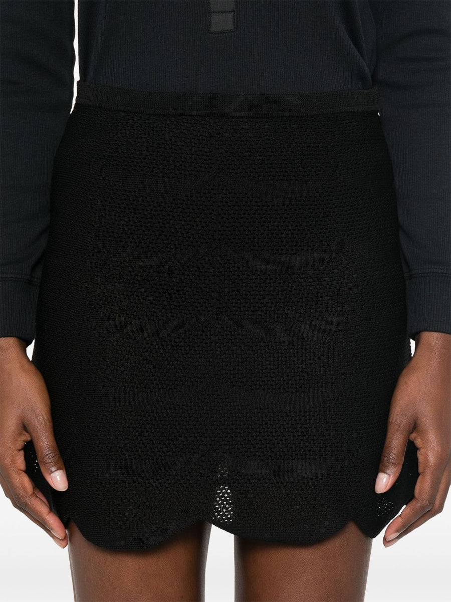 Tom Ford Silk And Cotton Mini Skirt Black Elastic Waistband Scallop Hem Wardrobe Essential For Modern Women