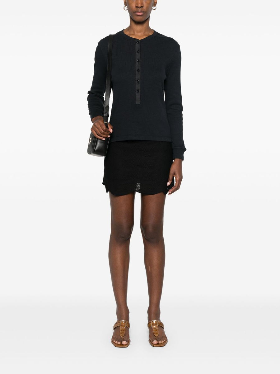 Tom Ford Silk And Cotton Mini Skirt Black Elastic Waistband Scallop Hem Wardrobe Essential For Modern Women