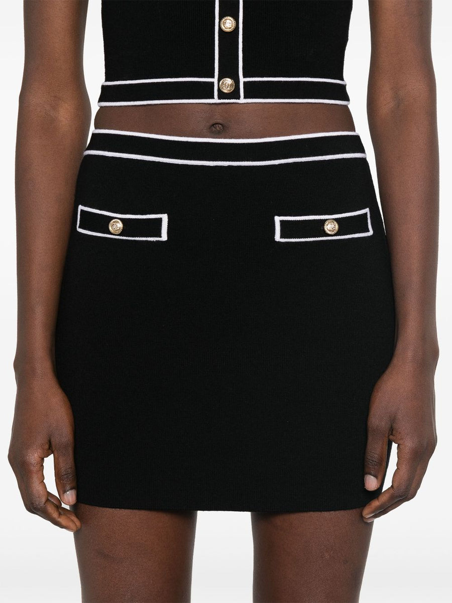Alice Olivia Cotton Mini Skirt For Women Concealed Rear Zip And Hook With Bold Contrast Trim