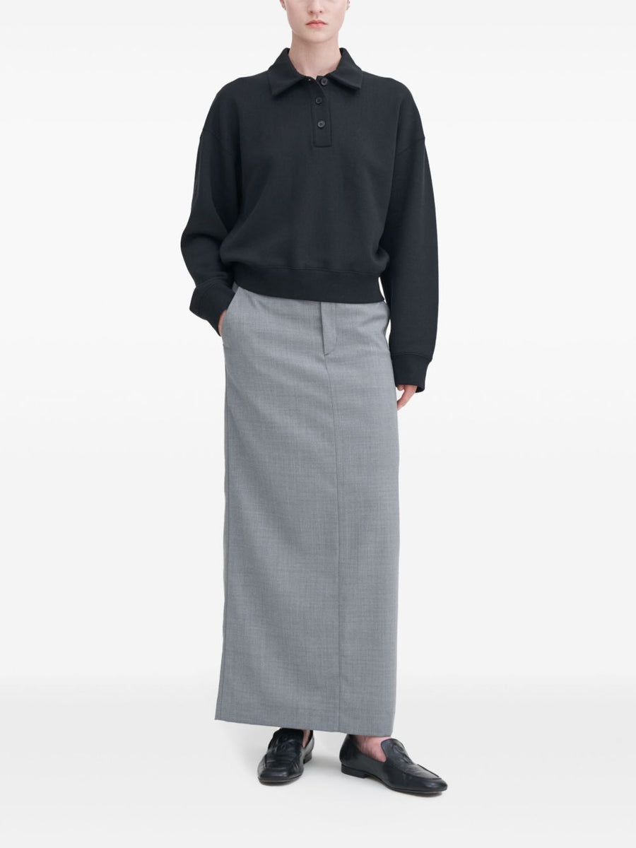 Filippa K Long Sleeve Polo Shirt Women Black Cotton Lyocell Jersey Soft Draped Comfort Everyday Essential